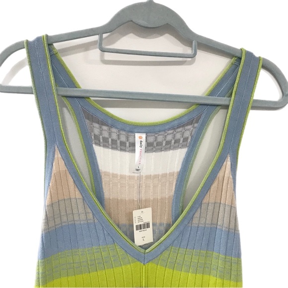 Anthropologie Green Daily Practice Striped Rib Knit Low Racerback Midi Dress - Picture 2 of 7